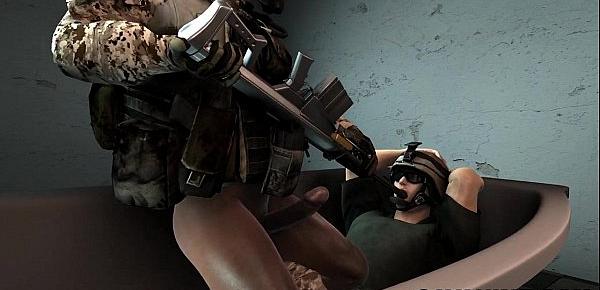  3D cartoon soldier gets fucked in the ass by an ebony hunk